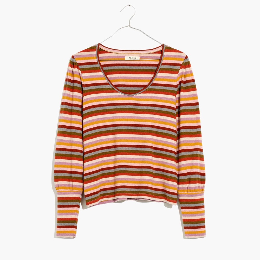 Madewell Striped Puff-Sleeve Scoopneck Top